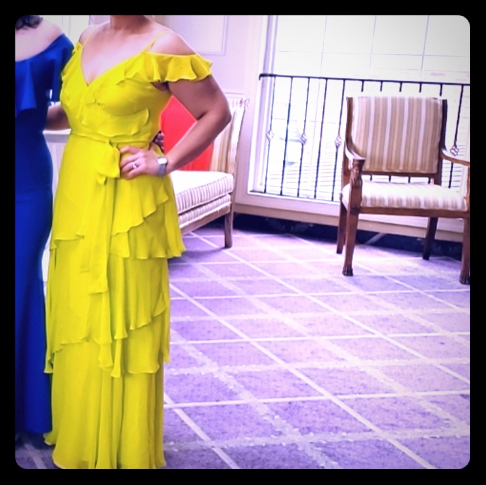 neon green neon yellow BCBG dress